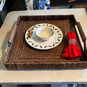 Bankuan Woven Extra Large Tray with Leather Handles